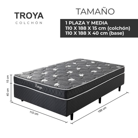 Conjunto Sommier TROYA | Plaza y Media + Box | Espuma | 190x110x50 cm | Soporta 150 Kg Conjunto Sommier TROYA | Plaza y Media + Box | Espuma | 190x110x50 cm | Soporta 150 Kg