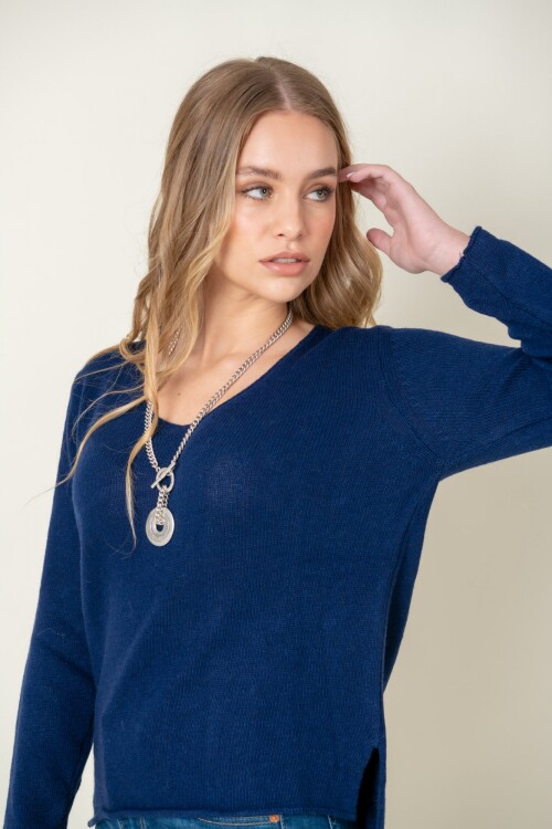 Sweater lana liso Azul Marino