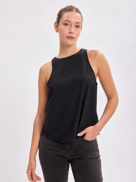 Top con lino Negro