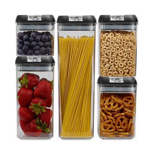 Juego de 5 Recipientes Herméticos Apilables Tarros Frascos Contenedores Apto Alimentos Imback Color Negro Juego de 5 Recipientes Herméticos Apilables Tarros Frascos Contenedores Apto Alimentos Imback Color Negro