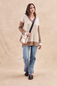 Sweater Escote V Combinado Multi