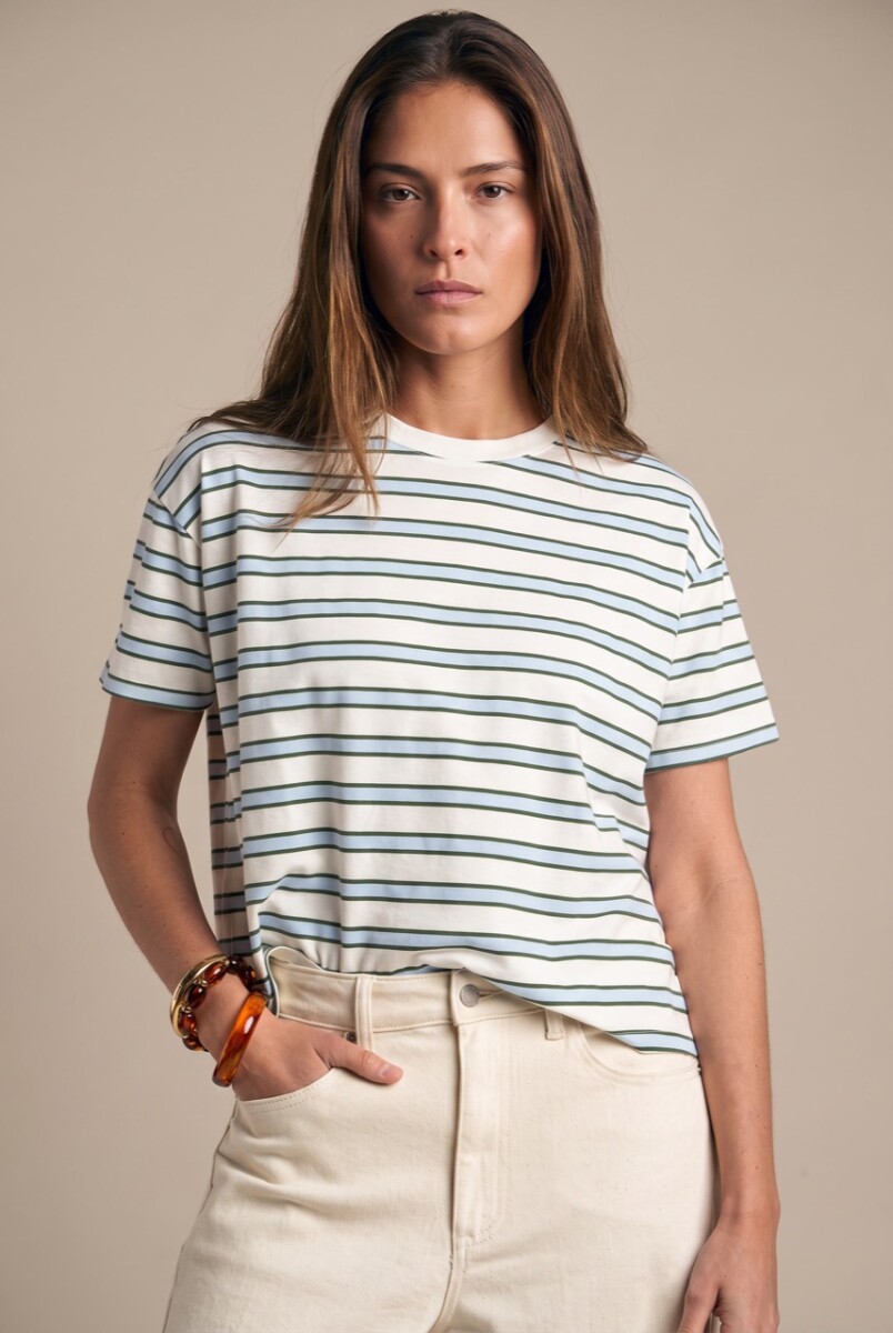 Remera Rayada Algodón - Celeste 