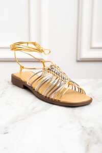 Sandalia Tiras Cuero Metalizado Oro