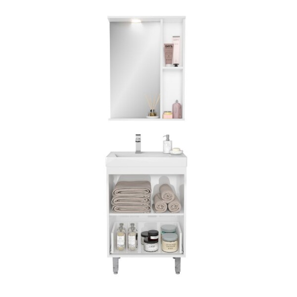 MUEBLE DE BAÑO 60 CM CON MESADA Y ESPEJO CON LUZ - BLANCO/LEGNO MUEBLE DE BAÑO 60 CM CON MESADA Y ESPEJO CON LUZ - BLANCO/LEGNO