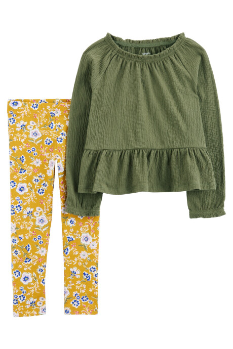 Set dos piezas, pantalón de algodón y blusa de jersey arrugado Sin color