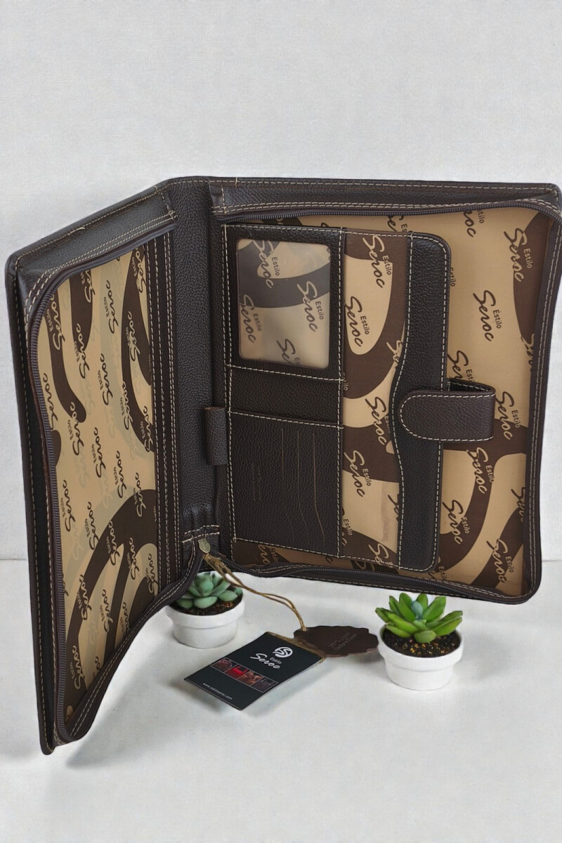 Dosier Mediano Profesional en cuero genuino Chocolate