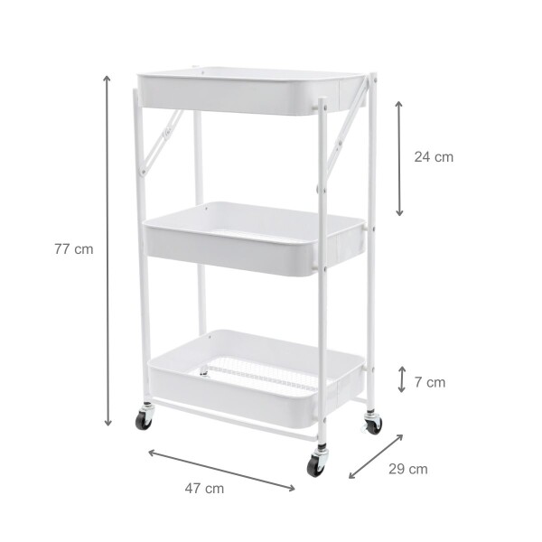 Carro Organizador de Metal Plegable Canasto con 3 Estantes y Ruedas Multiuso IMBACK Color Blanco Carro Organizador de Metal Plegable Canasto con 3 Estantes y Ruedas Multiuso IMBACK Color Blanco