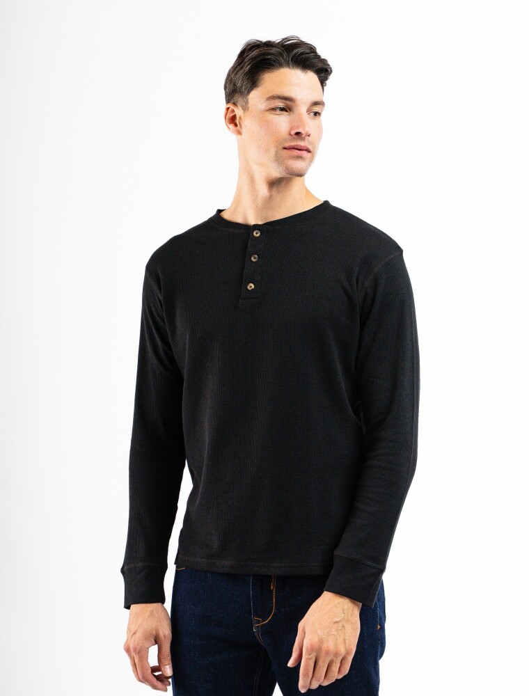 Remera Manga Larga Termal con Botones Negro