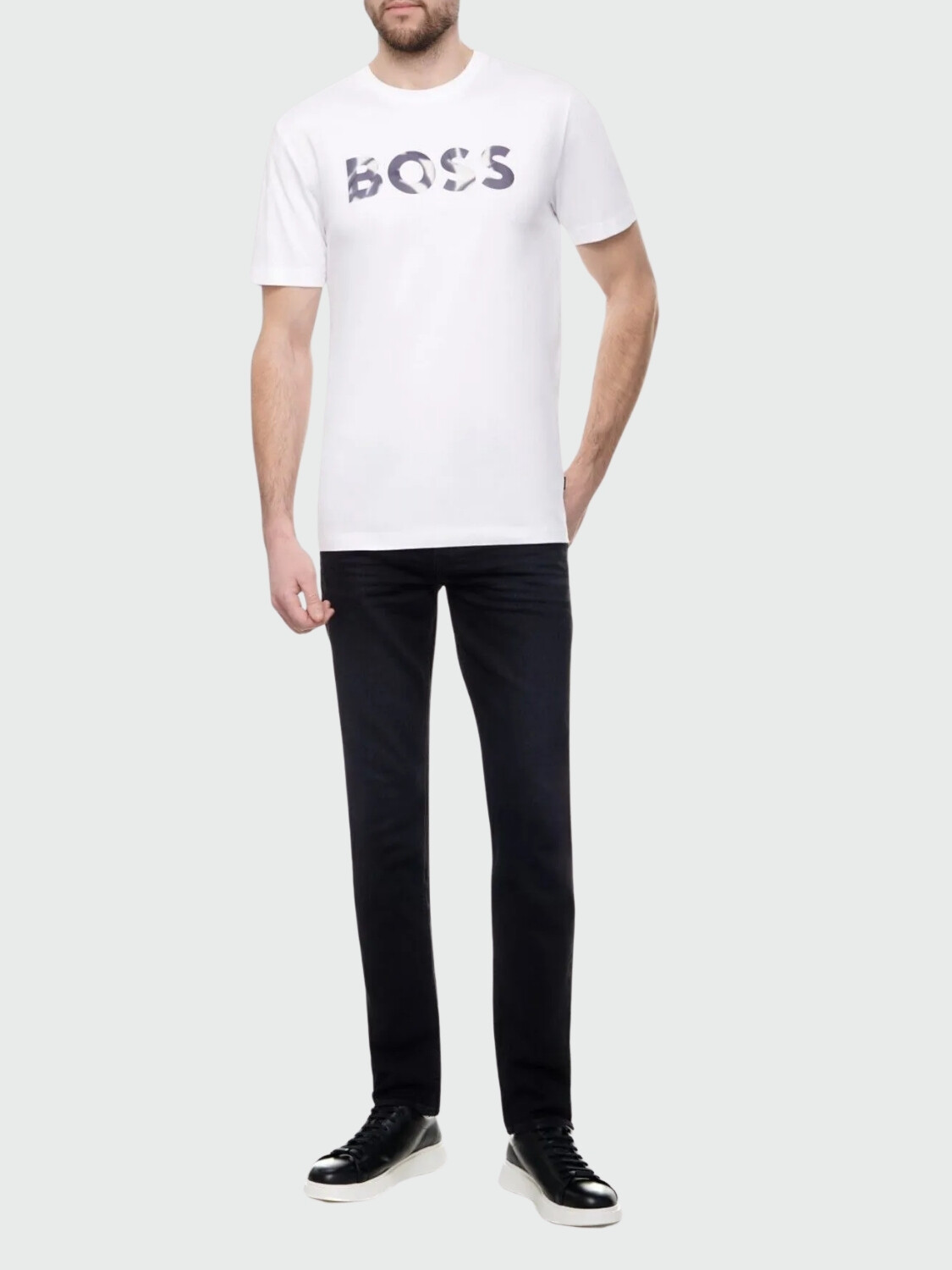 BOSS - Remera de algodón con logo regular fit, THOMPSON Blanco