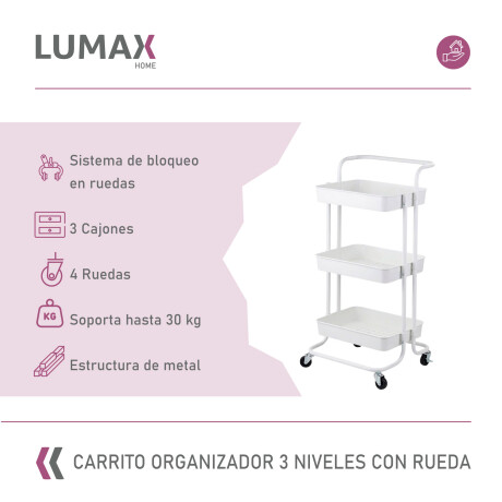 Carrito Organizador 3 Niveles Multiuso con Ruedas Blanco