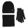 Set X3 Gorro Lana + Guantes + Cuello Bufanda Hombre Negro