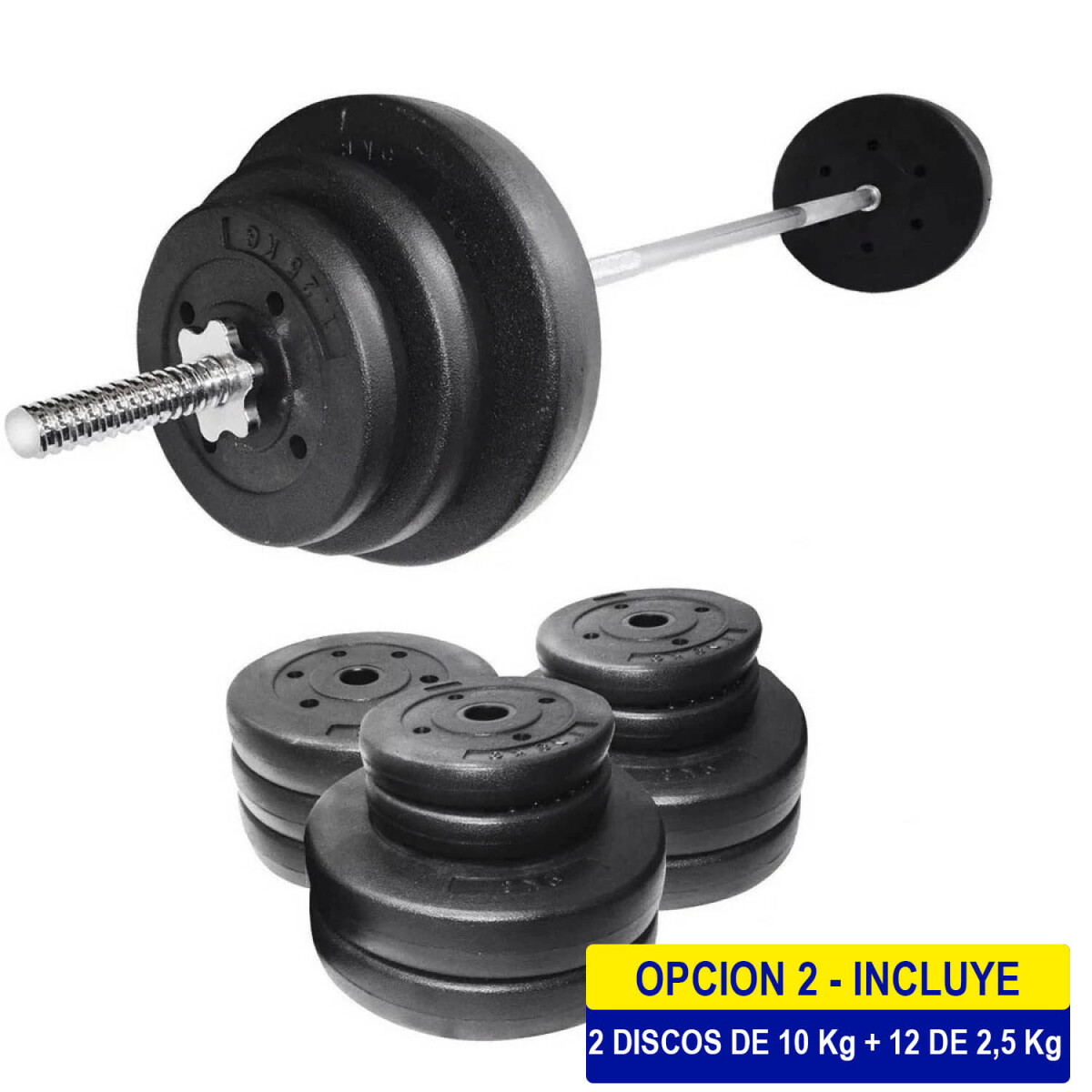 Set Barra Maciza 1.80m +50kg Discos Pesas Importado - 2x10kg + 12x2.5kg 