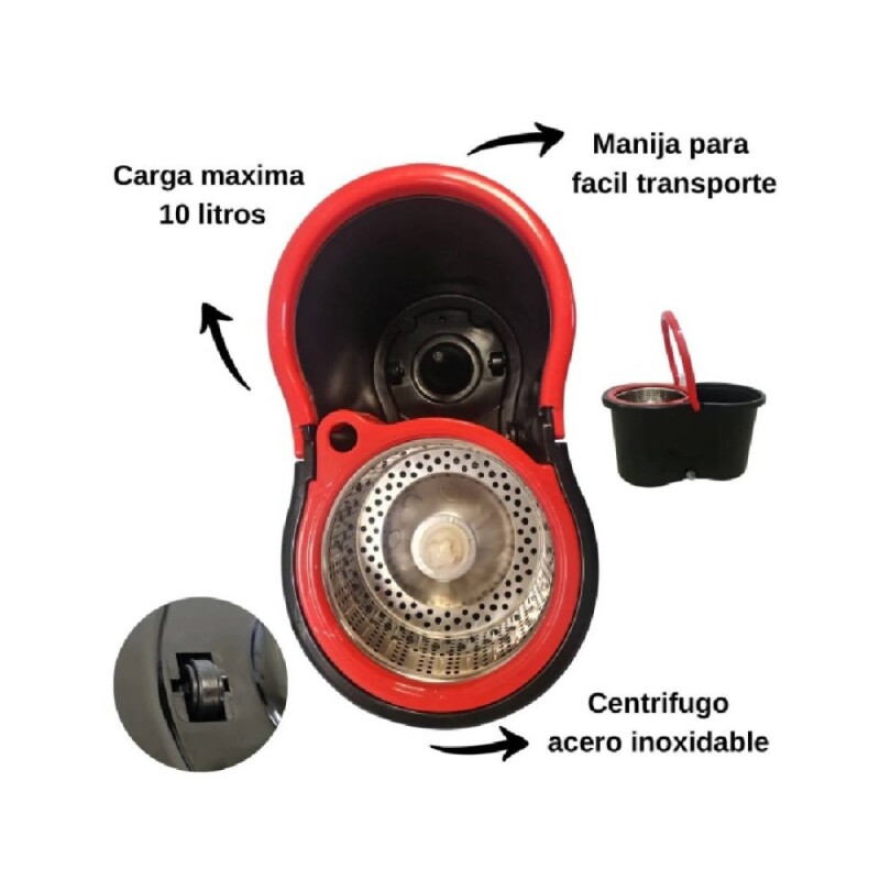 Mopa trapeadora con balde centrifugado 360 grados negro Mopa Trapeadora Con Balde Centrifugado 360 Grados Negro