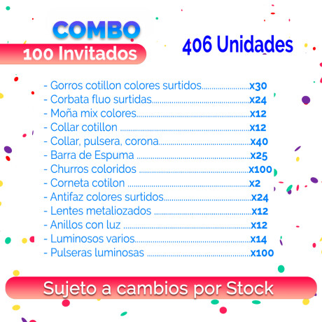 Combo Cotillon Fluo Luminoso 100 Invitados - 406 Articulos Combo Cotillon Fluo Luminoso 100 Invitados - 406 Articulos