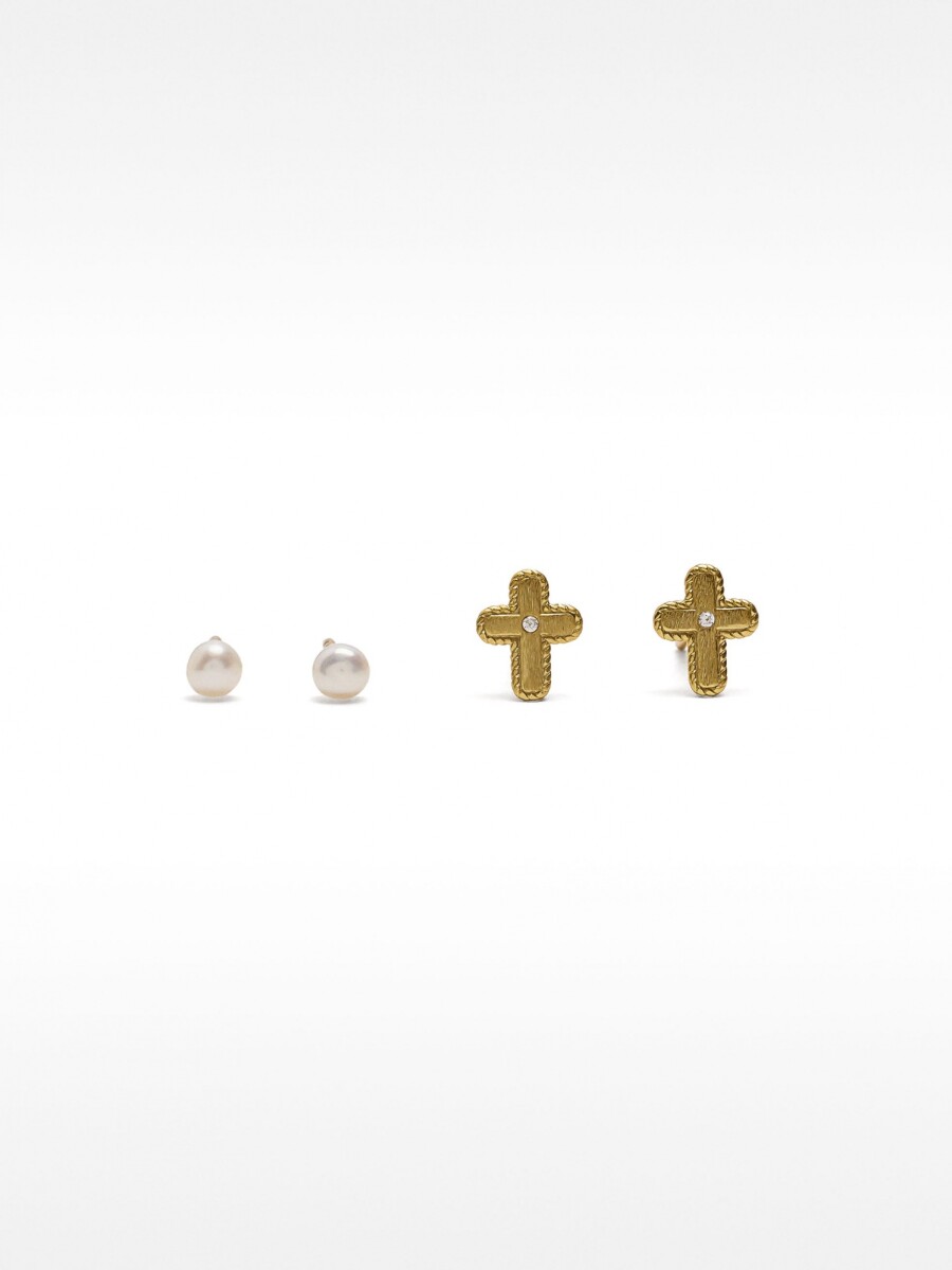 Set De Aros Con Perlas De Agua Dulce - Plata De Ley 925 dorado
