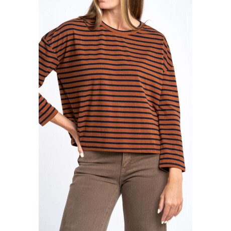 Remera Algodon Elastano Rayada Camel