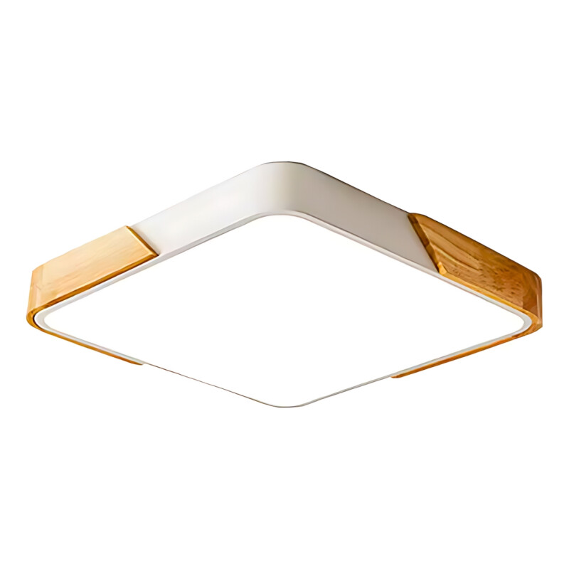 Luminaria Plafon Led Cuadrado 30cm Metal Y Madera Colores Blanco