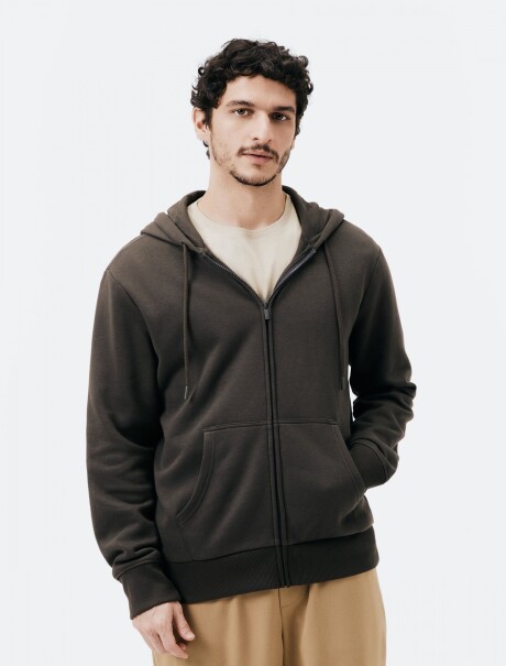CHAQUETA BÁSICA REGULAR EN SUDADERA CON FORRO POLAR VERDE