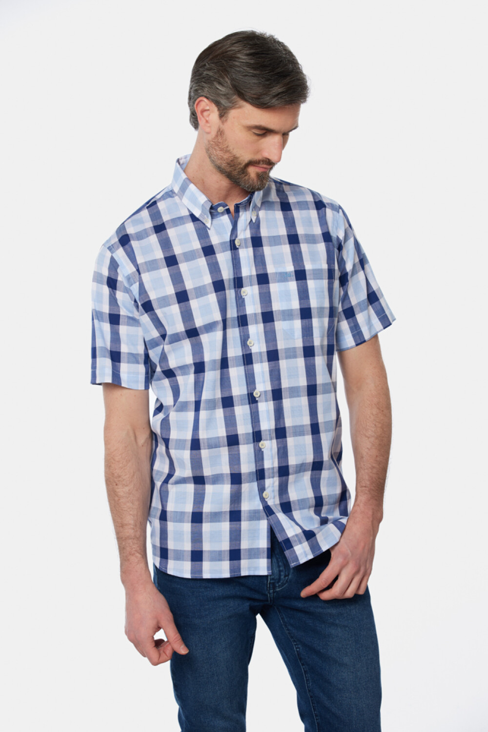 CAMISA A CUADROS Celeste