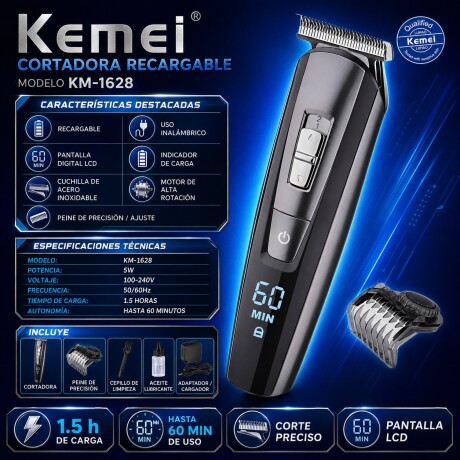 Corta Pelo Barba Profesional Recargable KEMEI KM-1628 Negro