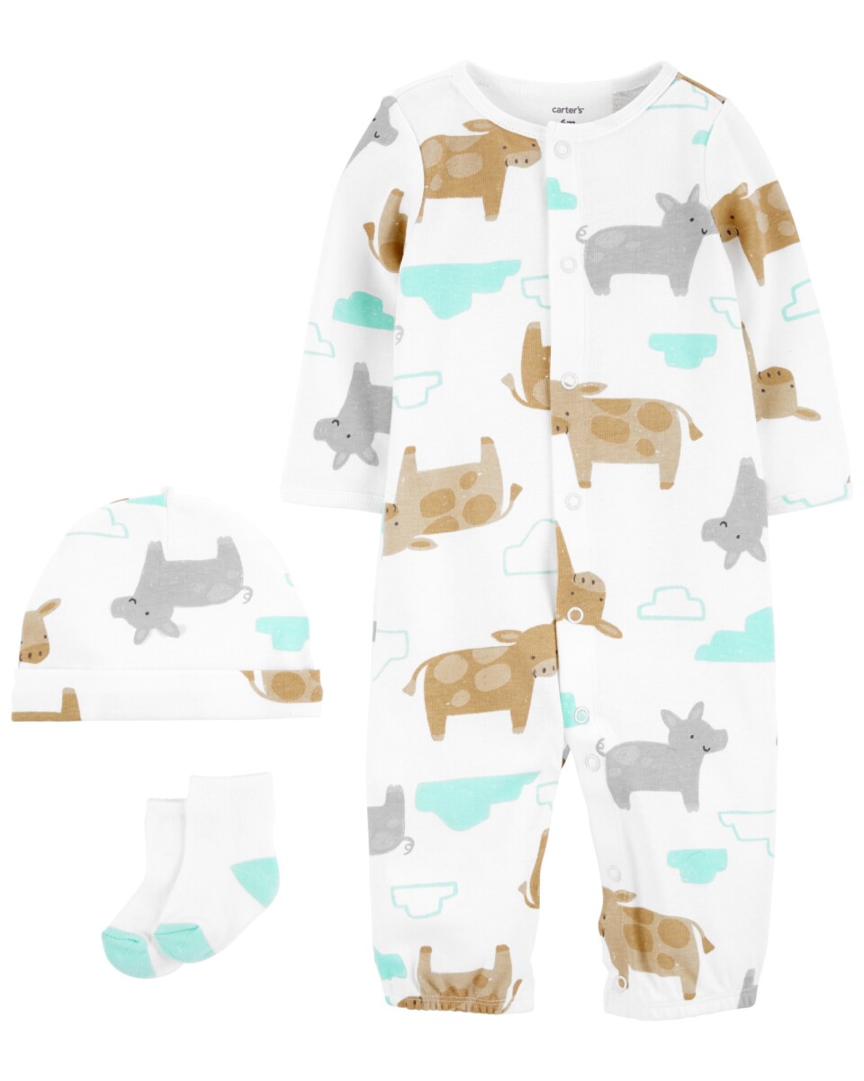 Pijama de una pieza, medias y gorro de algodón 