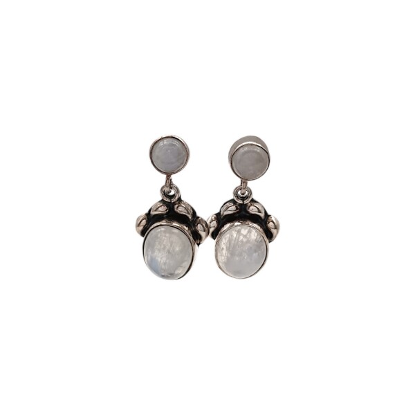 Caravanas Circulo oval-Plata 925-Piedra Luna-CA3360 Conpiedra