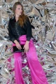 Pantalón de satén ancho Fucsia