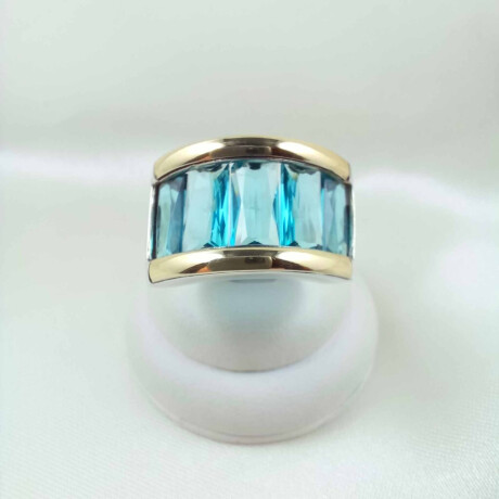 Anillo de Plata 925 con Doublé de Oro 18 kt y Circonias Simil Agua Marina