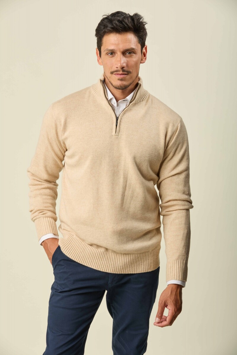 Buzo Lambswool Medio Cierre - Beige 