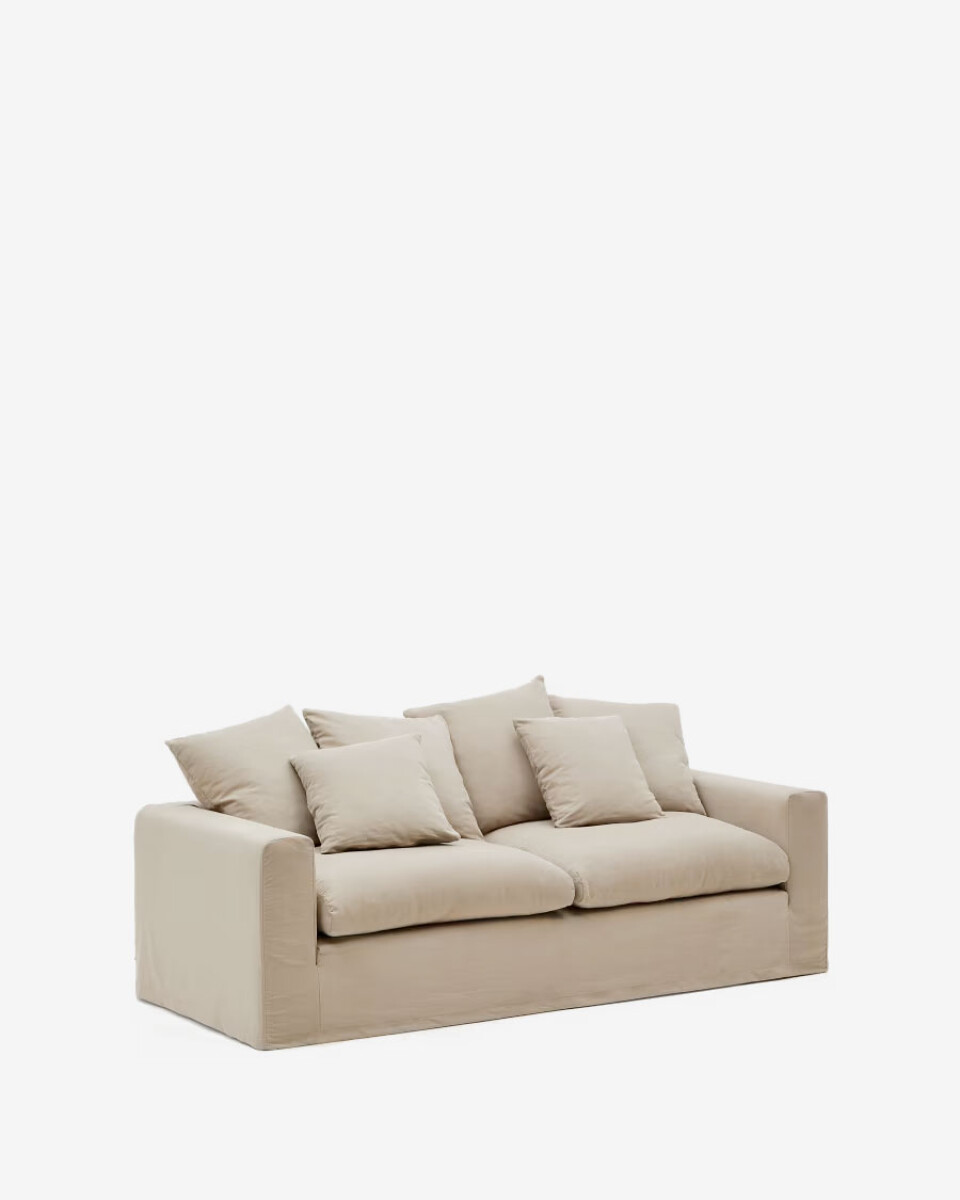 Sofá desenfundable Nora 3 plazas con cojines de lino y algodón topo 240 cm 