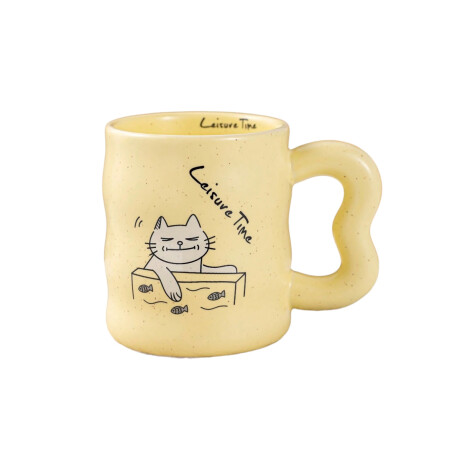 Taza De Cerámica Ondeada Gatito Amarillo