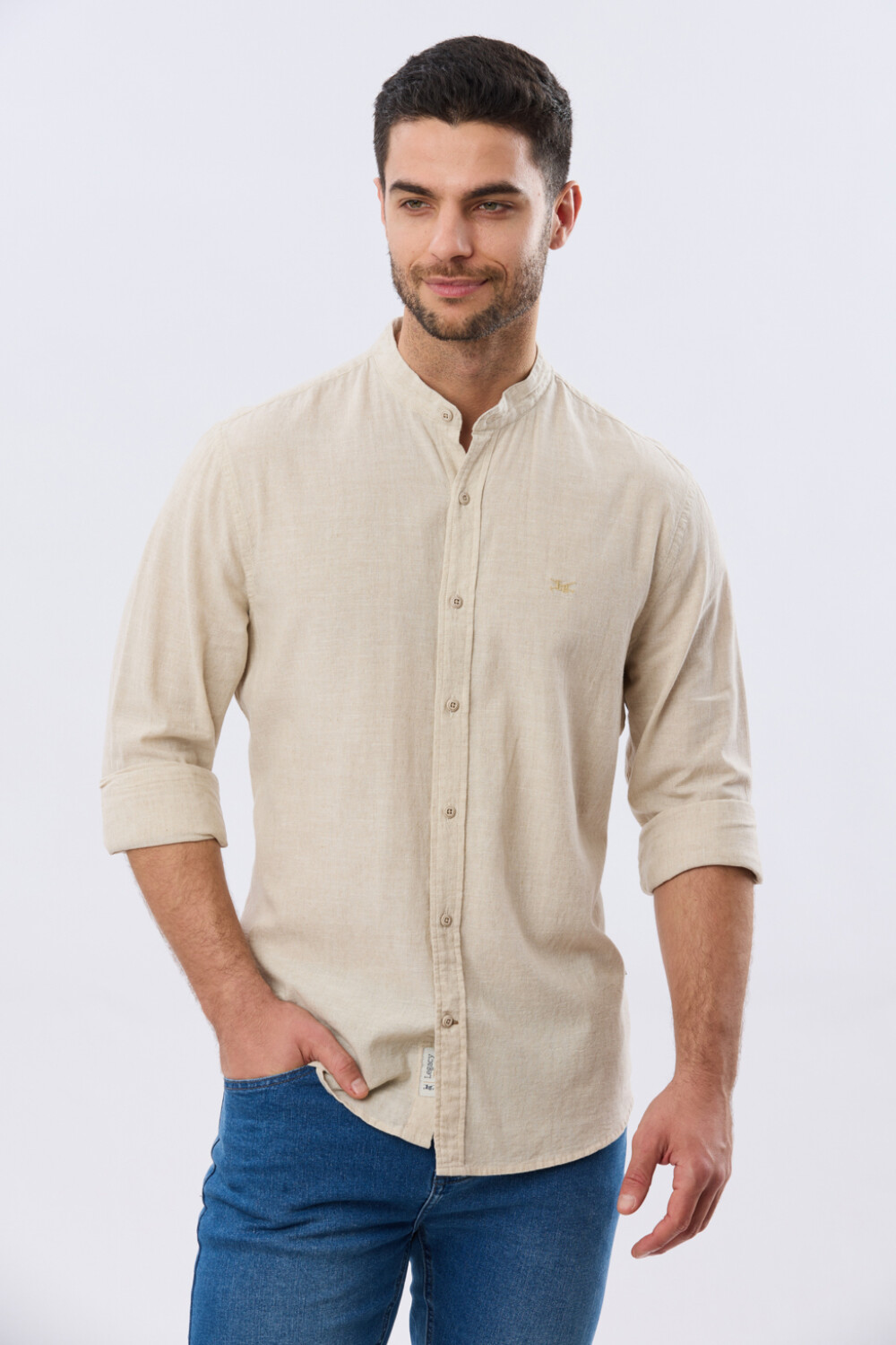 CAMISA LISA DE LINO CUELLO MAO Arena