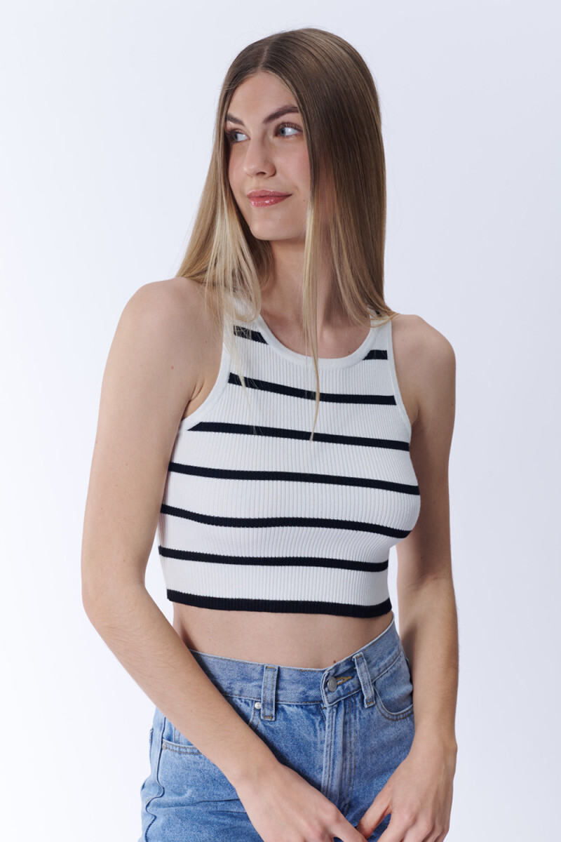 Top Punto Rib Blanco Y Negro