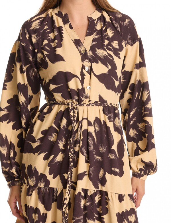 Vestido Maxi Cinto Flores BEIGE/MULTI