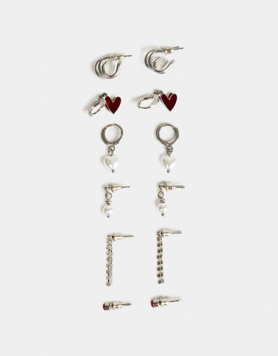 Set De Aros Con Corazón - Plateado 