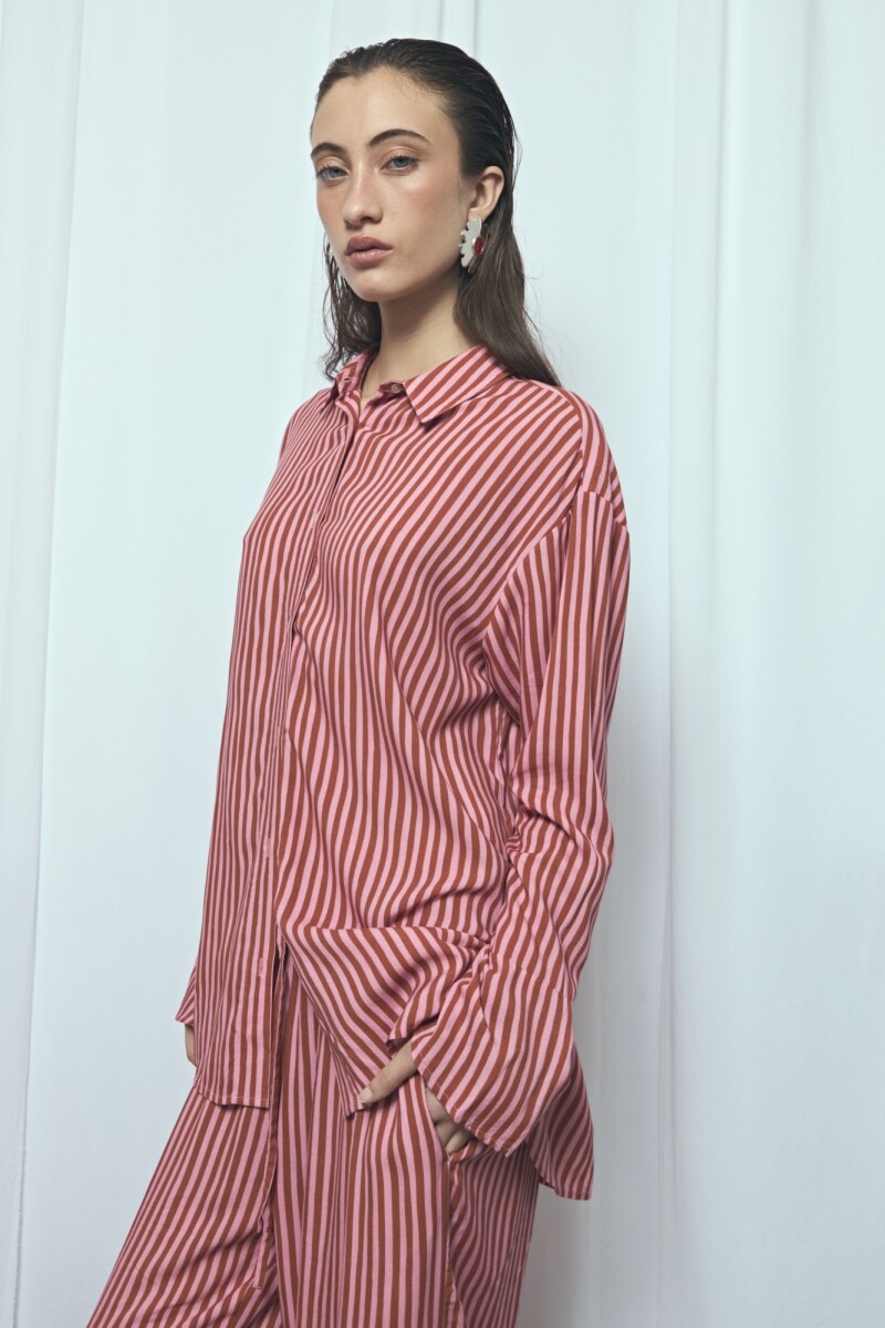 Camisa rayada manga volado PREVENTA rosa
