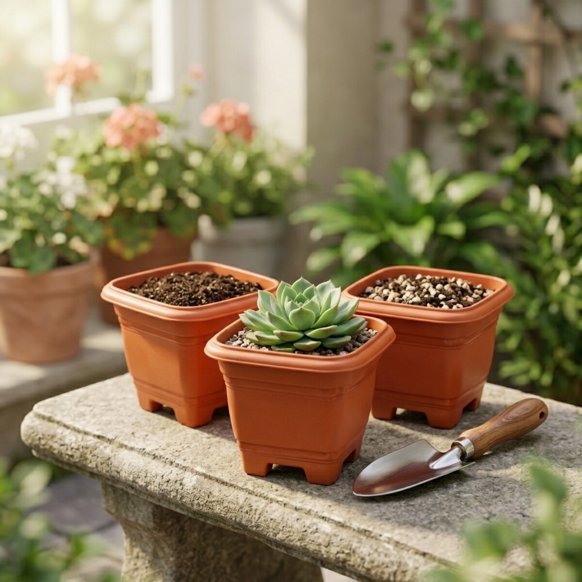 Set x3 maceta mediana cuadrada 4,3 lts - TERRACOTA 