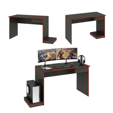 Escritorio gamer con cajón y base para Torre o CPU adaptable Grafito / Rojo