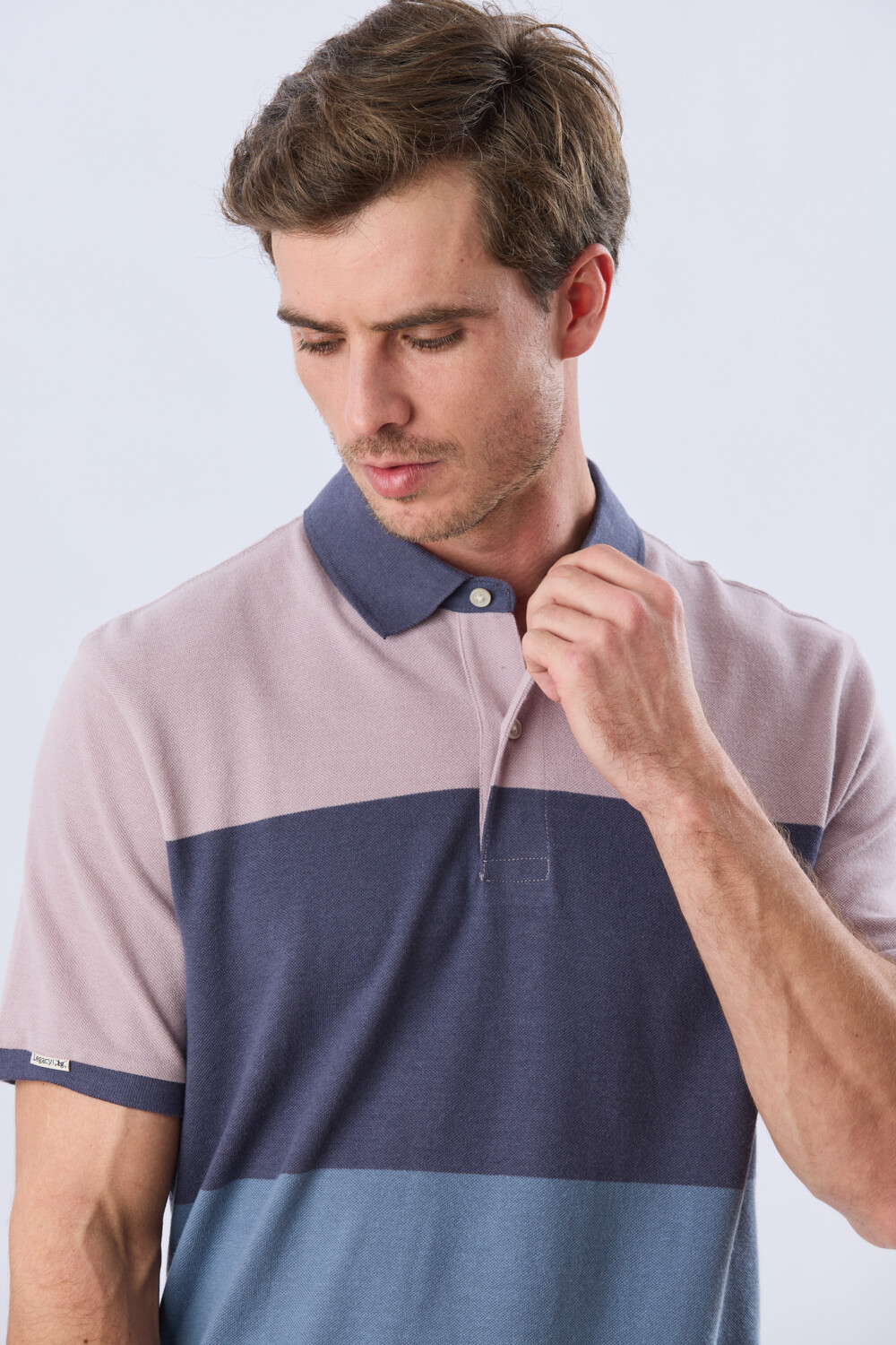 REMERA POLO RAYADA PIQUÉ Azul