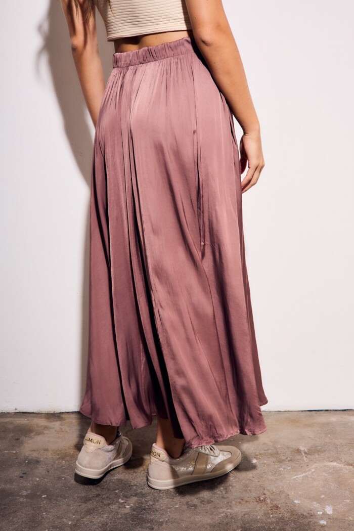 Falda Saten Pliegues Rosa