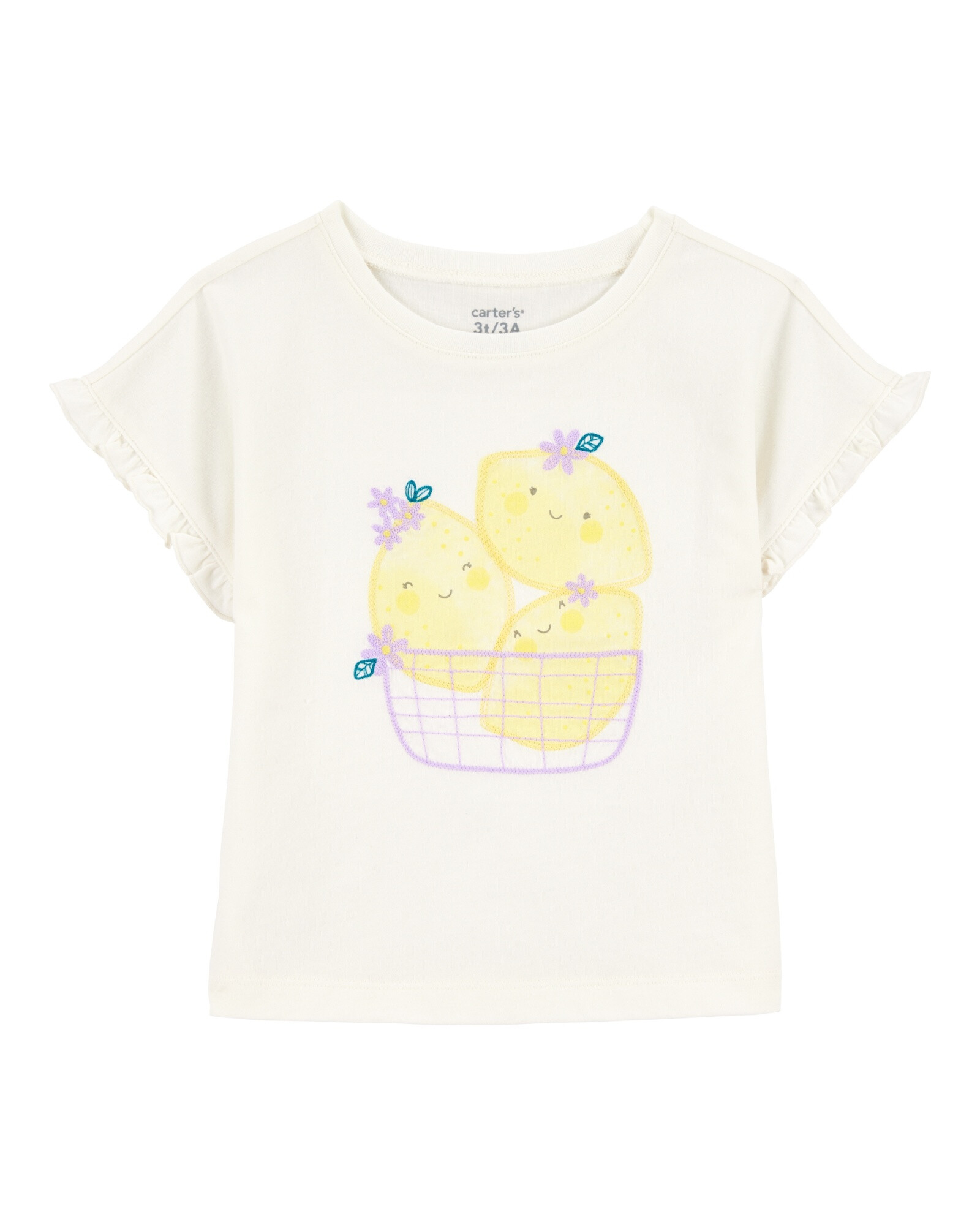 Remera de algodón, mangas con volantes y estampa limones Remera de algodón, mangas con volantes y estampa limones