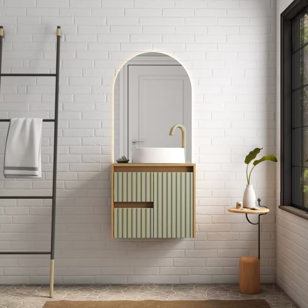 Mueble de baño suspendido Kyoto Verde 61 cm con tapa de vidrio sin bacha Mueble De Baño Suspendido Kyoto Verde 61 Cm Con Tapa De Vidrio Sin Bacha