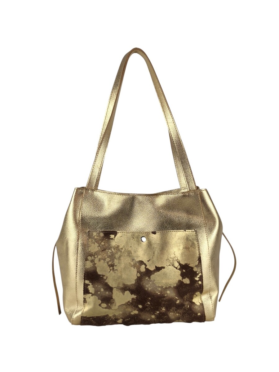 Cartera mujer 100% cuero - dorado con pelo 