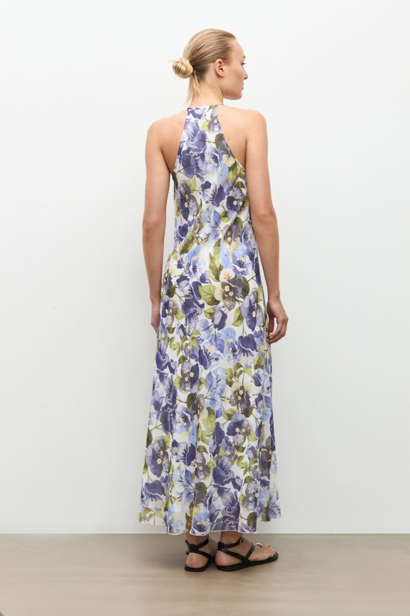 Maxi vestido estampa Santa Rita azul piedra