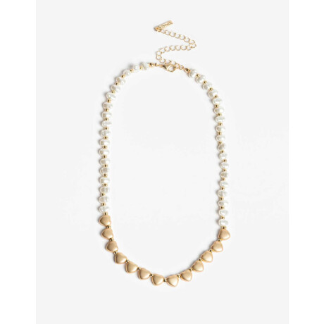 Collar Corto Perlas Y Corazones Dorado