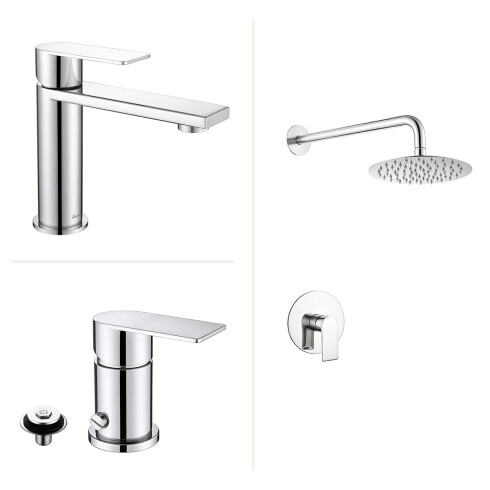JUEGO COMPLETO DE GRIFERIA CROMO AQUALIA LINEA SALEMI CROMO