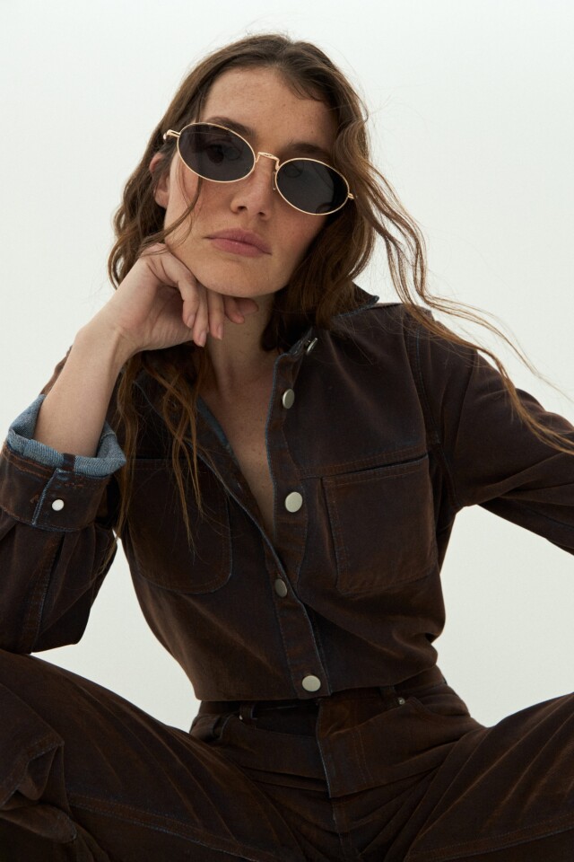 Sobrecamisa de jean simil terciopelo chocolate