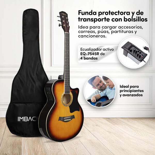 Guitarra Electroacústica para Diestros con Funda Color Cedro gui002 Guitarra Electroacústica para Diestros con Funda Color Cedro gui002