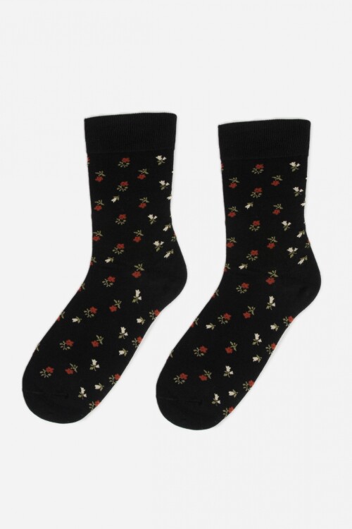 Medias estampa flores negro