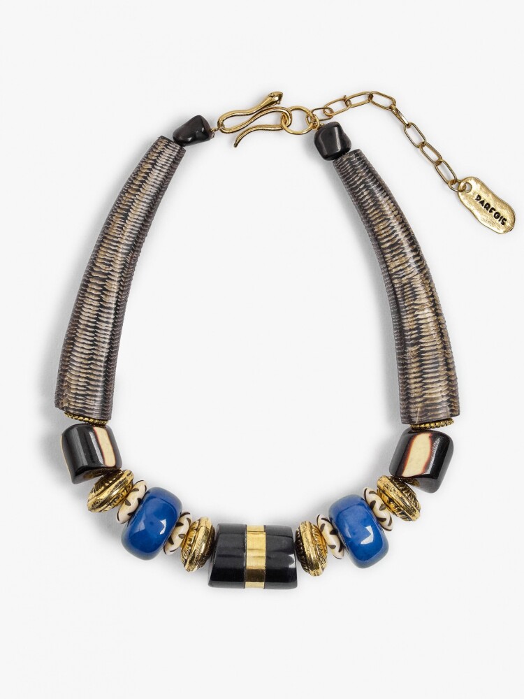 Collar Corto Segmentado Maxi Con Cuentas azul